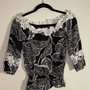 Black White Off the Shoulder Michel Women Blouse Size Small